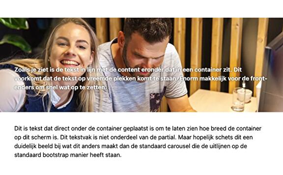 Carousel tekst uitgelijnd met de container