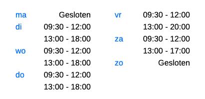 Openingstijden overzicht