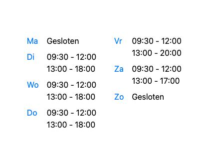 Openingstijden overzicht (Tabel)