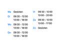 Openingstijden overzicht (Tabel)